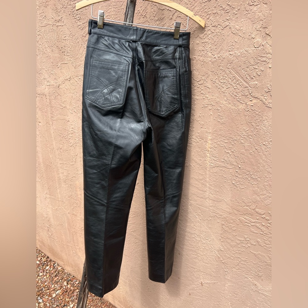 Black Faux Leather High-Rise Straight Leg Pants - Picture 3 of 9